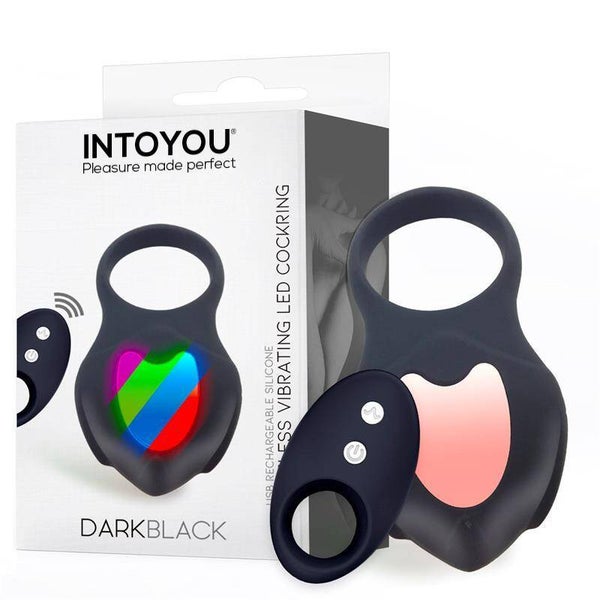 Anneau vibrant INTOYOU Darkblack avec télécommande LED et port USB en silicone