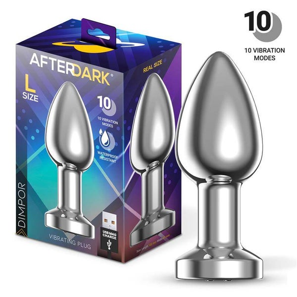 AFTERDARK Dimpor Plug anal chromé avec vibration et connexion magnétique USB, taille L