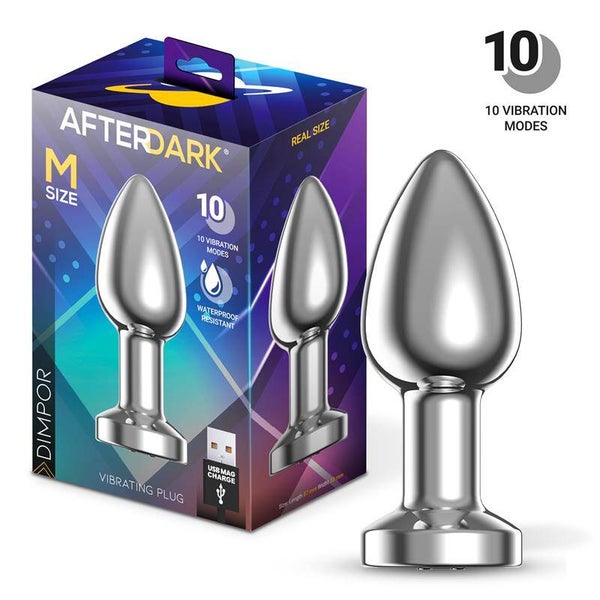 AFTERDARK Dimpor Plug anal chromé avec vibration et connexion magnétique USB, taille M