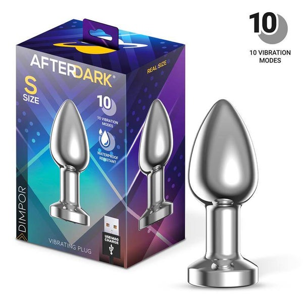 AFTERDARK Dimpor Plug anal chromé avec vibration et connexion USB magnétique, taille S