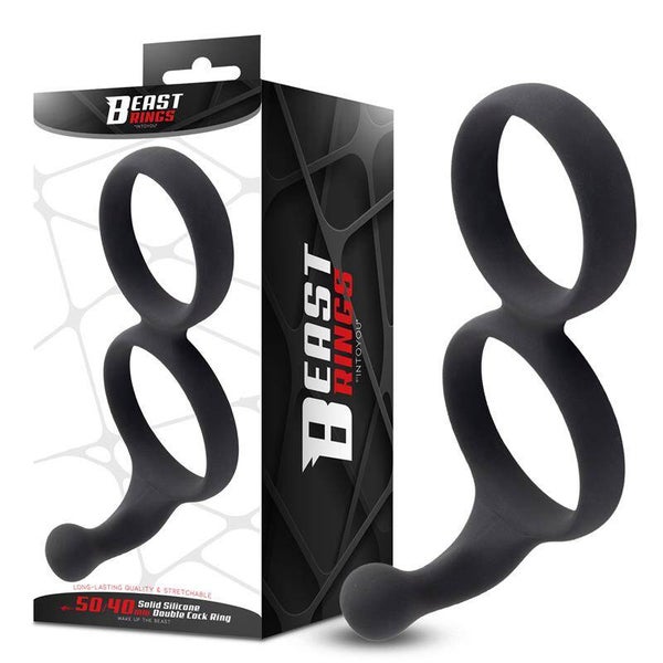 Anneaux péniens doubles BEAST RINGS en silicone solide 50/40 mm