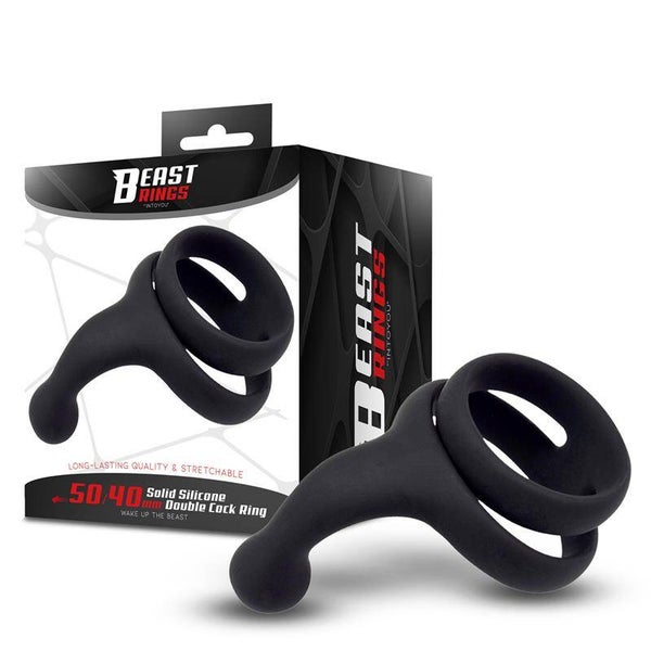 Anneaux péniens doubles BEAST RINGS en silicone solide 50/40 mm