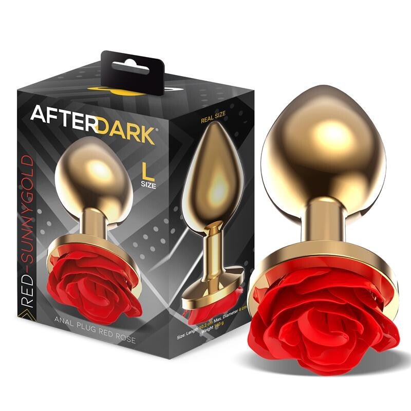 PLUG ANAL AFTERDARK EN MÉTAL DORÉ AVEC BASE ROSE ROUGE TAILLE L