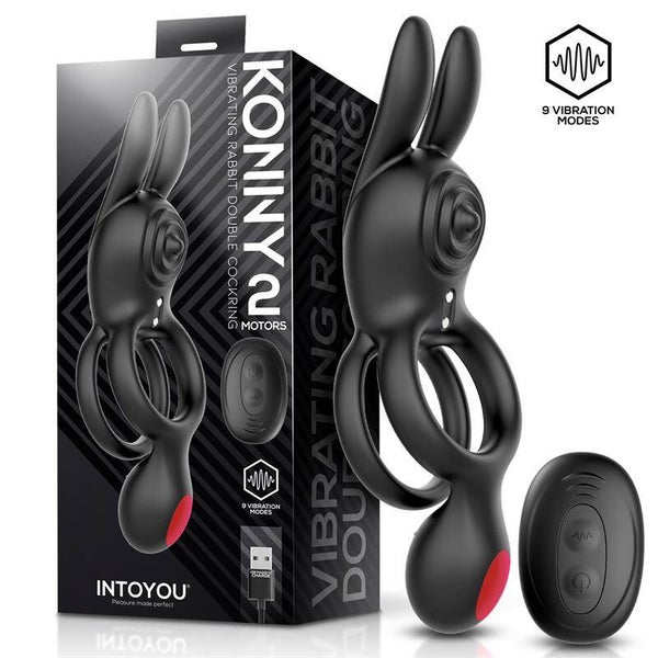Anneau pénien double vibrant en forme de lapin INTOYOU Konny avec télécommande