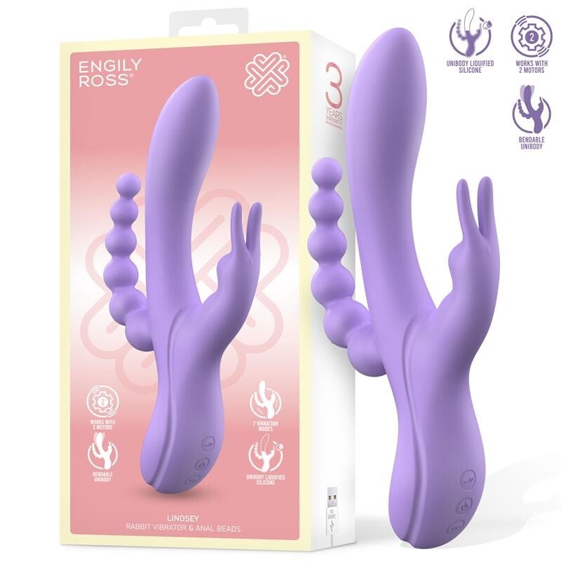 ENGILY ROSS Lindsay Vibe avec chaîne anale en silicone liquide monobloc flexible à 2 moteurs