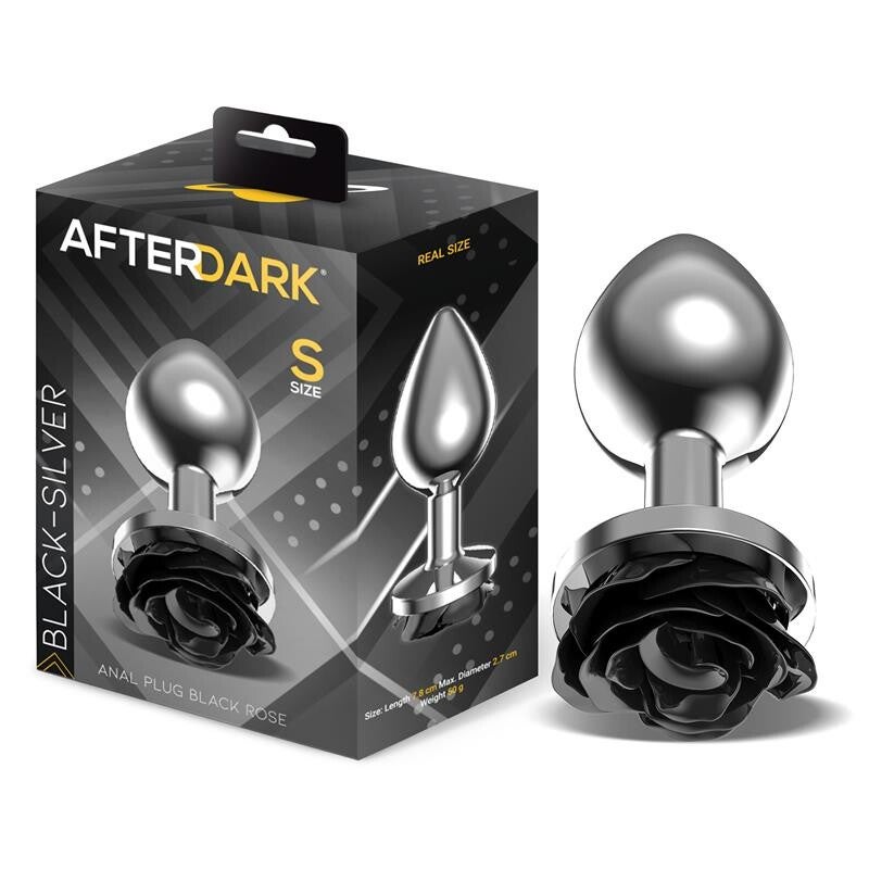 PLUG ANALE EN MÉTAL AFTERDARK AVEC BASE DE ROSE NOIRE, TAILLE S