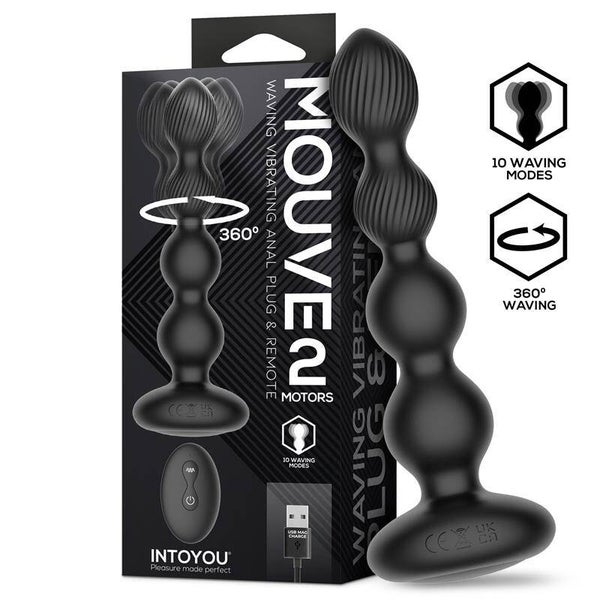 INTOYOU Mouve Butt Plug avec fonction ondulation et vibration, télécommande et 2 moteurs