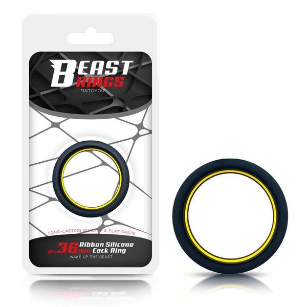 Anneau pénien BEAST RINGS 100 % silicone solide 3,6 cm Jaune et noir