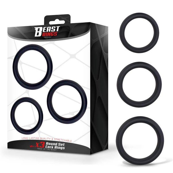 BEAST RINGS Ensemble de 3 anneaux péniens en silicone, tailles S, M et L