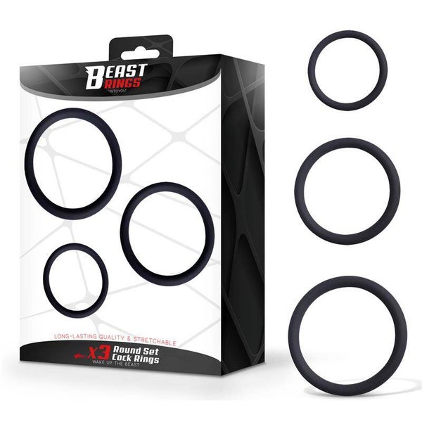 BEAST RINGS Ensemble de 3 anneaux péniens en silicone, tailles S, M et L