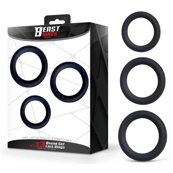 BEAST RINGS Ensemble de 3 anneaux péniens en silicone, tailles S, M et L