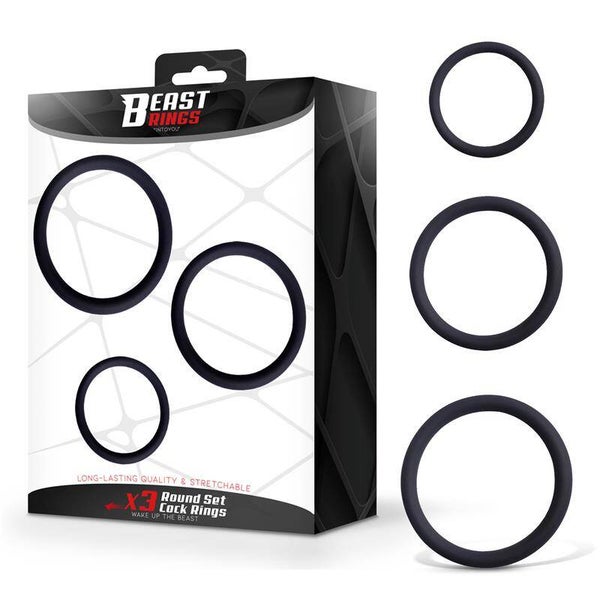 BEAST RINGS Ensemble de 3 anneaux péniens en silicone, tailles S, M et L