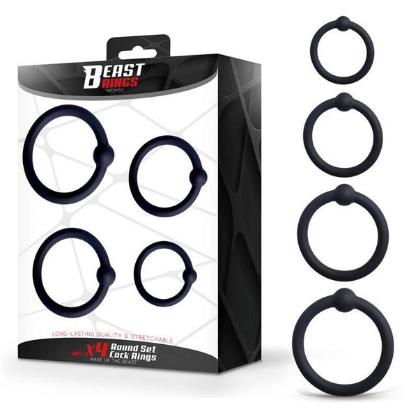 BEAST RINGS Ensemble de 4 anneaux péniens en silicone, tailles S, M, L et XL