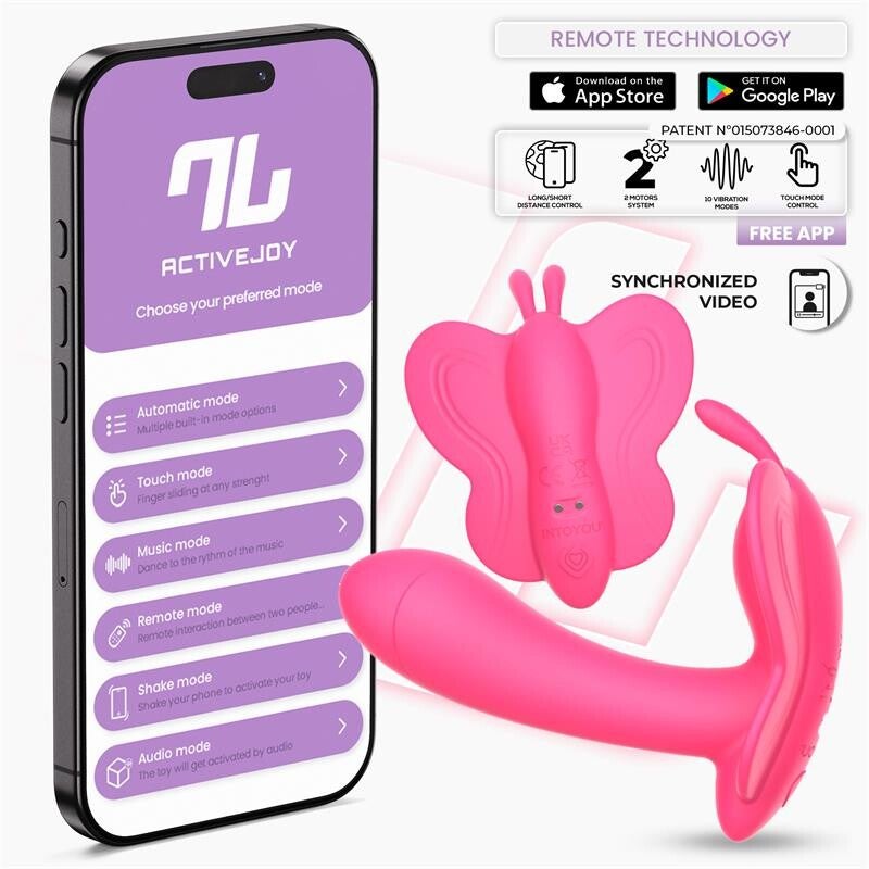 Vibromasseur papillon ailé INTOYOU APP SERIES avec application, couleur pêche rouge