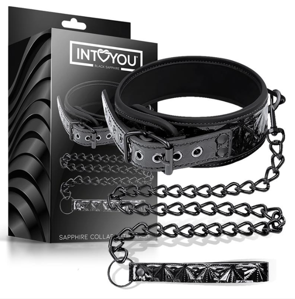 COLLIER BLACK SAPPHIRE AVEC LAISSE EN CUIR VÉGÉTALIEN SAPHIR