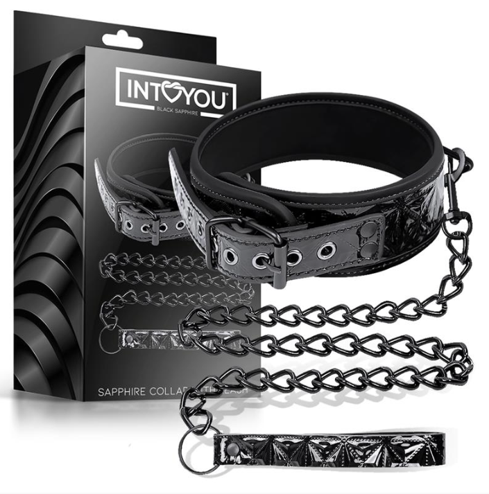 COLLIER BLACK SAPPHIRE AVEC LAISSE EN CUIR VÉGÉTALIEN SAPHIR