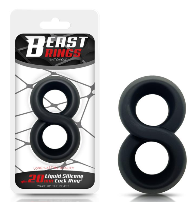 BEAST RINGS ANNEAU PÉNIS DOUBLE 100% SILICONE LIQUIDE 2 CM NOIR