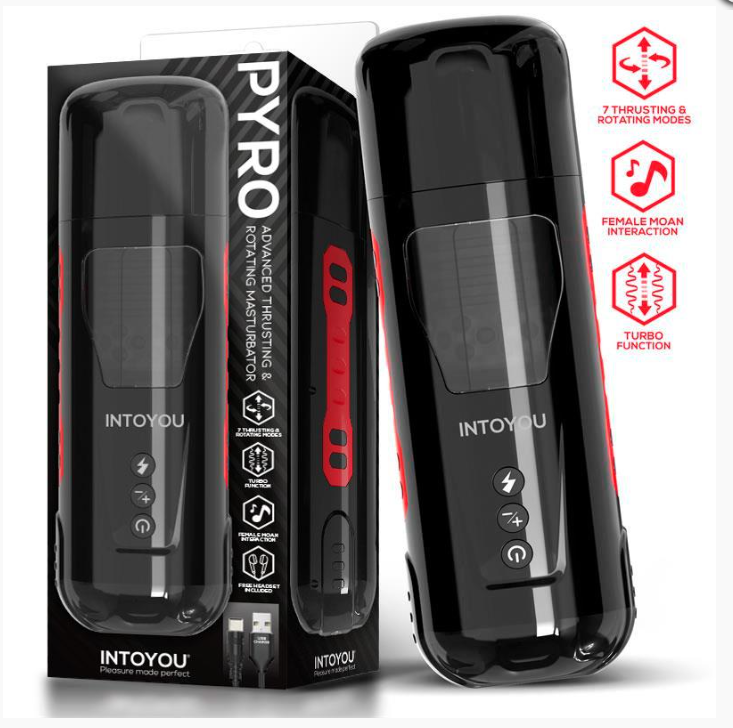 MASTURBATEUR PYRO INTOYOU AVANCÉ AVEC POUSSÉE, ROTATION ET GÉMISSEMENTS