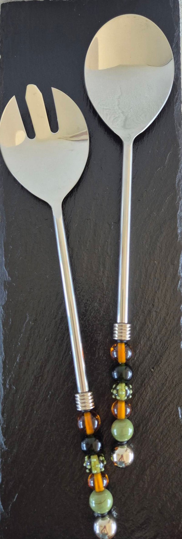 Salatbesteck Grün/Bernstein 31 cm