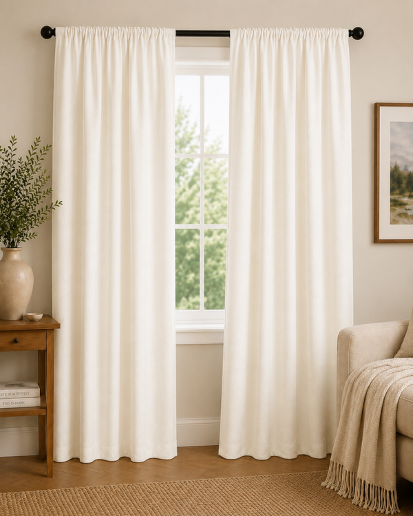 XAIVORA Premium Ivory white Velvet Faux Linen Blackout Curtains – 52” X 96”, Set of 2 Panels