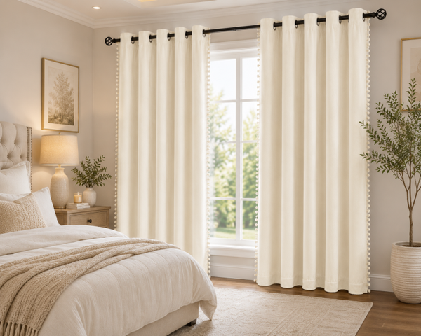 Luxury Pom Pom Velvet Blackout Curtains – Soft Touch Window Panels