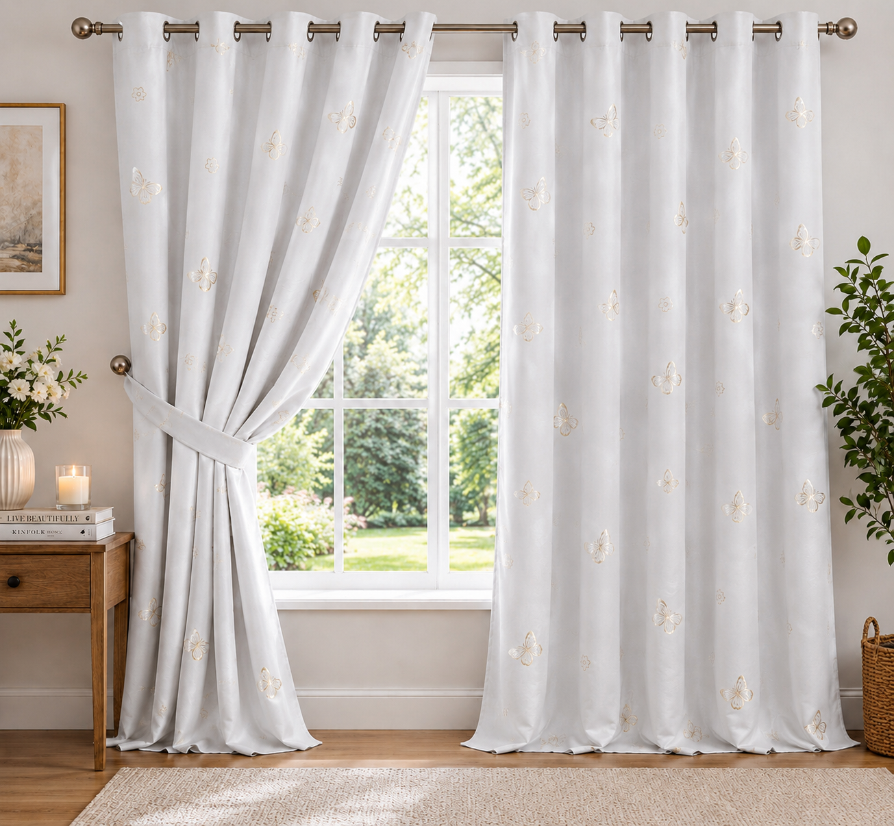 XAIVORA Collection Butterfly Blackout Curtains ivory gray Light Gray set of 2 panels 84"L ×52"W