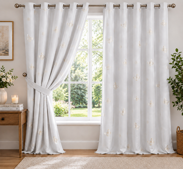 XAIVORA Collection Butterfly Blackout Curtains ivory gray Light Gray set of 2 panels 84"L ×52"W