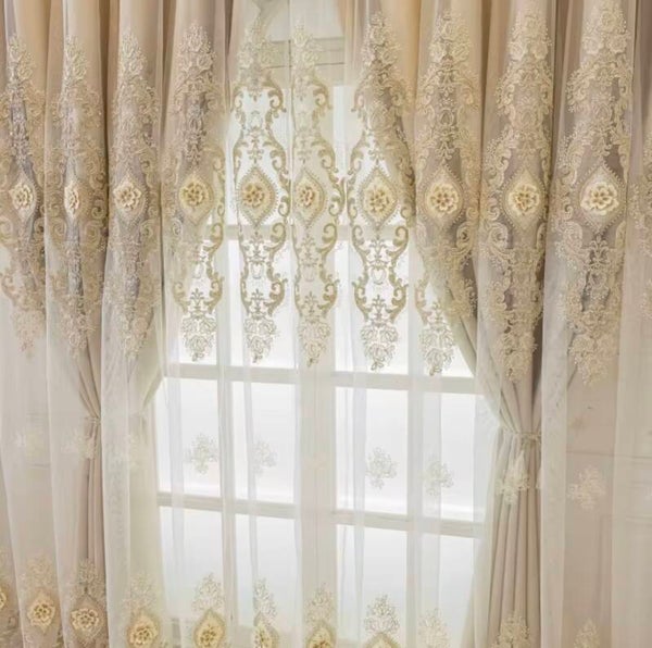XAIVORA Luxury Embroidered Double Layer Blackout Curtains
