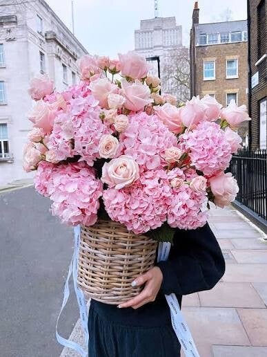 premium pink flower basket