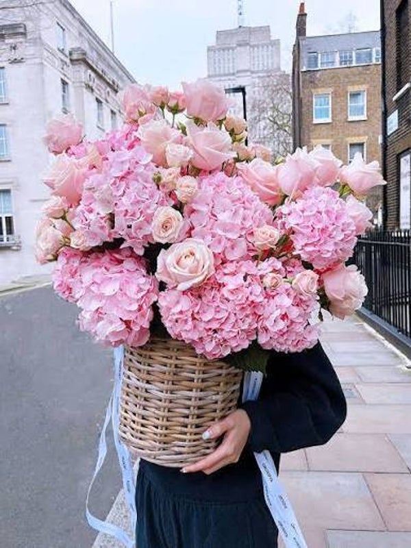 premium pink flower basket