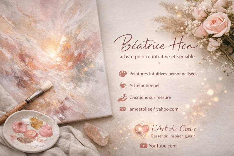 Béatrice hen, artiste peintre intuitive, peinture intuitive personnalisée, art émotionnel, peinture sensible, création artistique sur mesure, peinture spirituelle douce, atelier en ligne, Le Havre, Art-thérapie