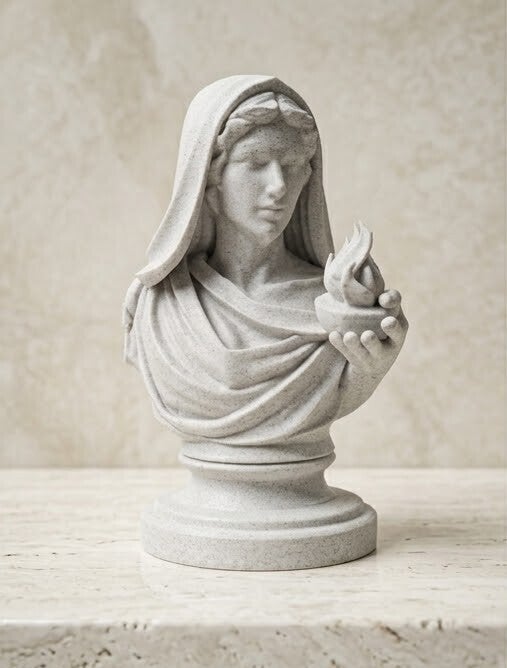 Buste d’Hestia Marbre Blanc – Sculpture Mythologie Grecque Décorative 15cm