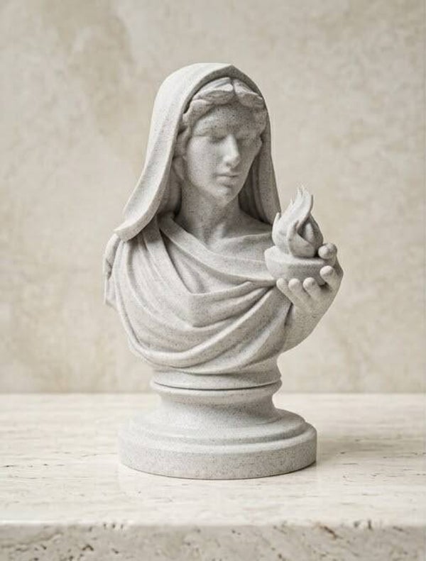 Buste d’Hestia Marbre Blanc – Sculpture Mythologie Grecque Décorative 15cm