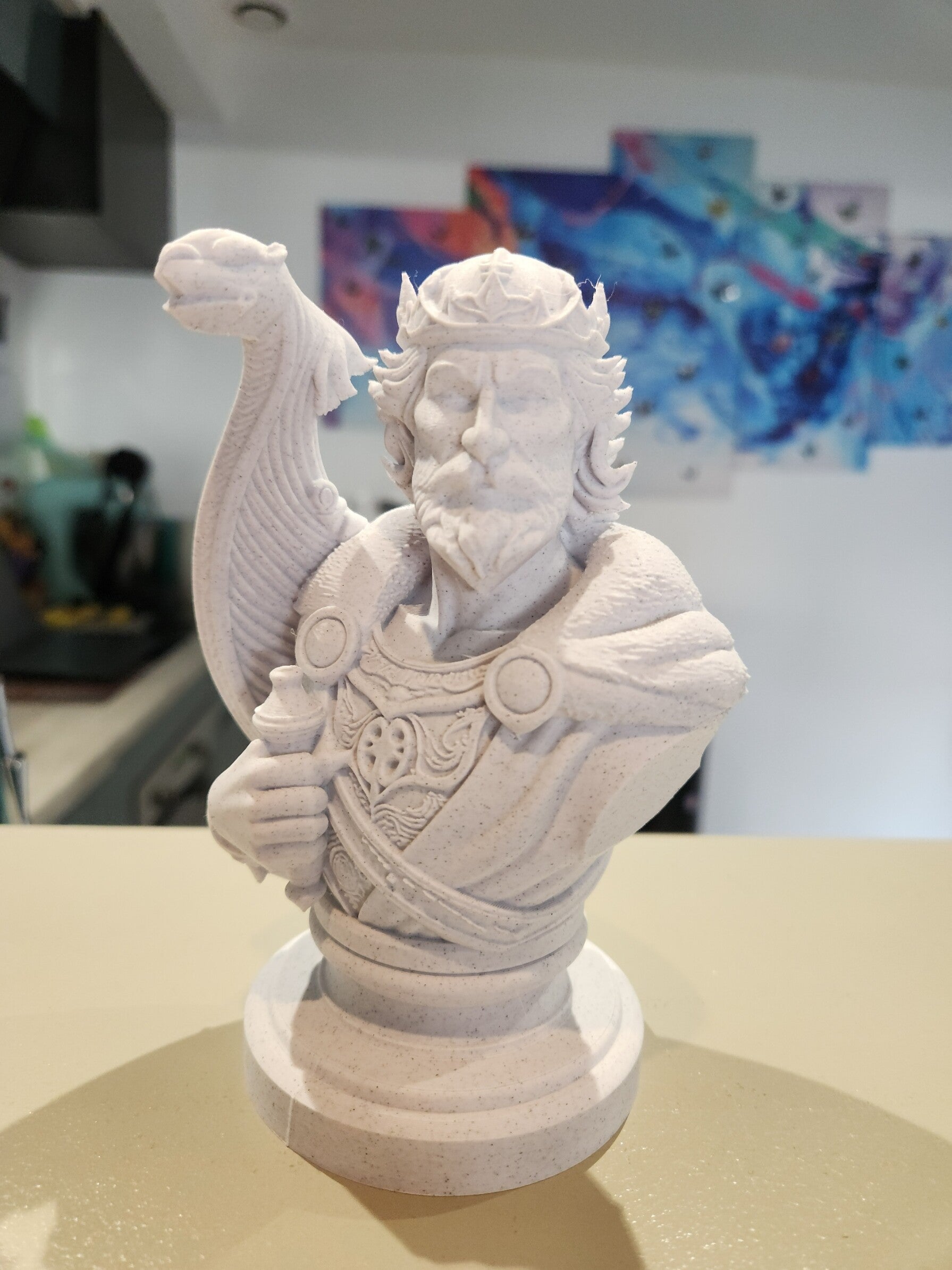 Buste de Njörd Marbre Blanc – Sculpture Mythologie Nordique Décorative 15cm