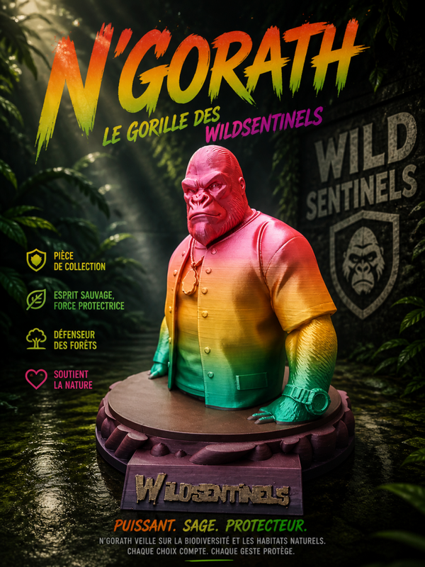 N’Gorath le Gorille WildSentinels – Sculpture Déco Solidaire Forêts & Biodiversité