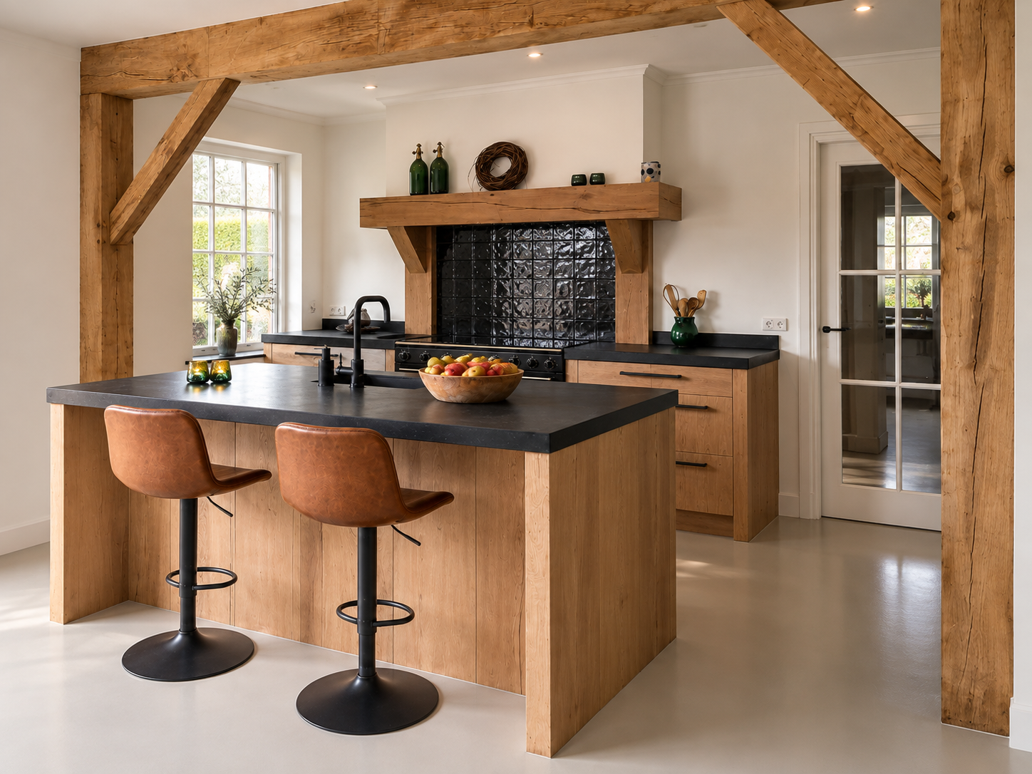Eiken leefkeuken in de bestaande architectuur — 03 aanzicht