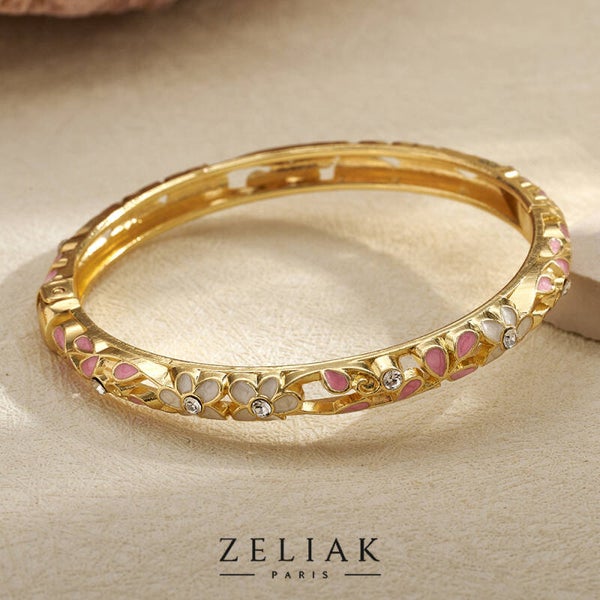 Bracelet jonc doré Floral