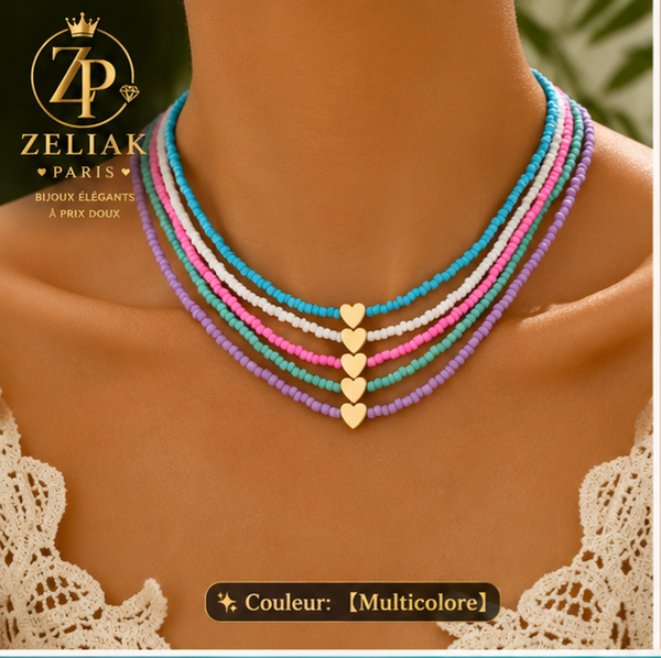 Collier Perles Cœur Doré – Disponible en 5 Coloris | ZELIAK PARIS