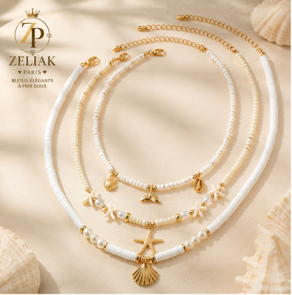 Parure Bohème Coquillage & Étoile de Mer Blanche - Colliers & Bracelets | ZELIAK PARIS