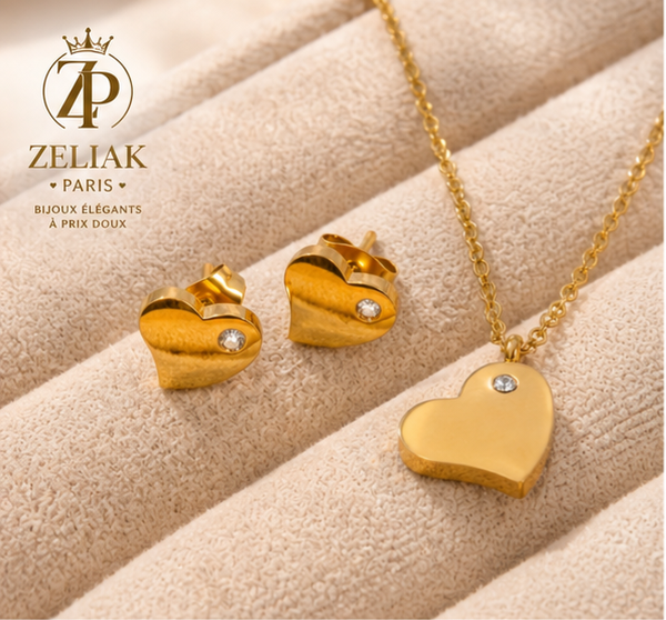 ✨ Ensemble Cœur Élégance ZELIAK PARIS – Collier & Boucles d'Oreilles Acier Inoxydable