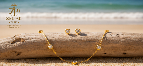 Ensemble Cœur Brillant ZELIAK PARIS – Collier & Boucles d'Oreilles Dorés