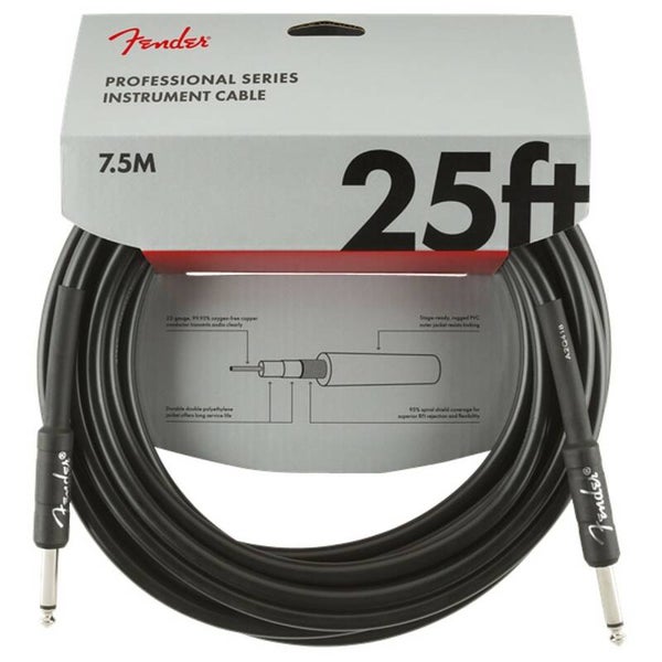 Fender Professional 7.5M/25ft Straight Instrument Cable, Black