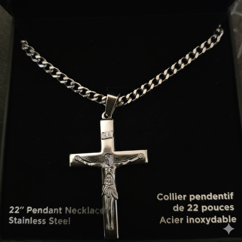 Men's Stainless steel cross 22"
