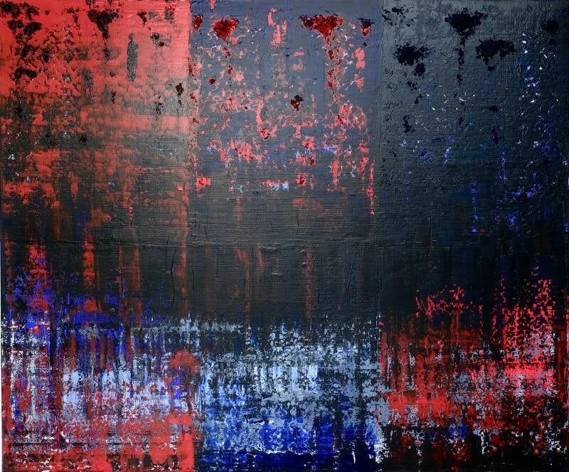 Annemarie Doesburg | Abstract schilderij | Black, Blue, Red