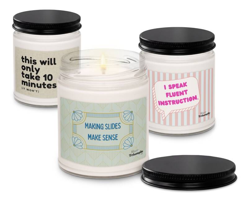 Funny soy-based candles in reusable glass jars