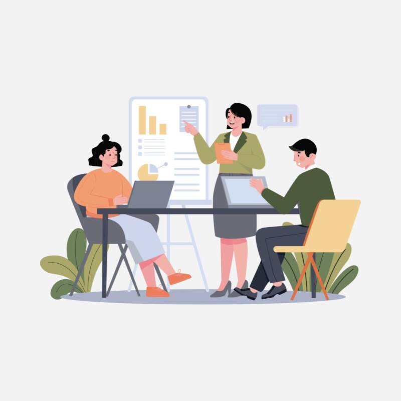 People in an office setting discussing a project