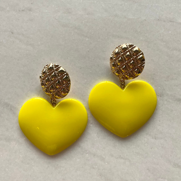 Big Yellow hearts oorbellen