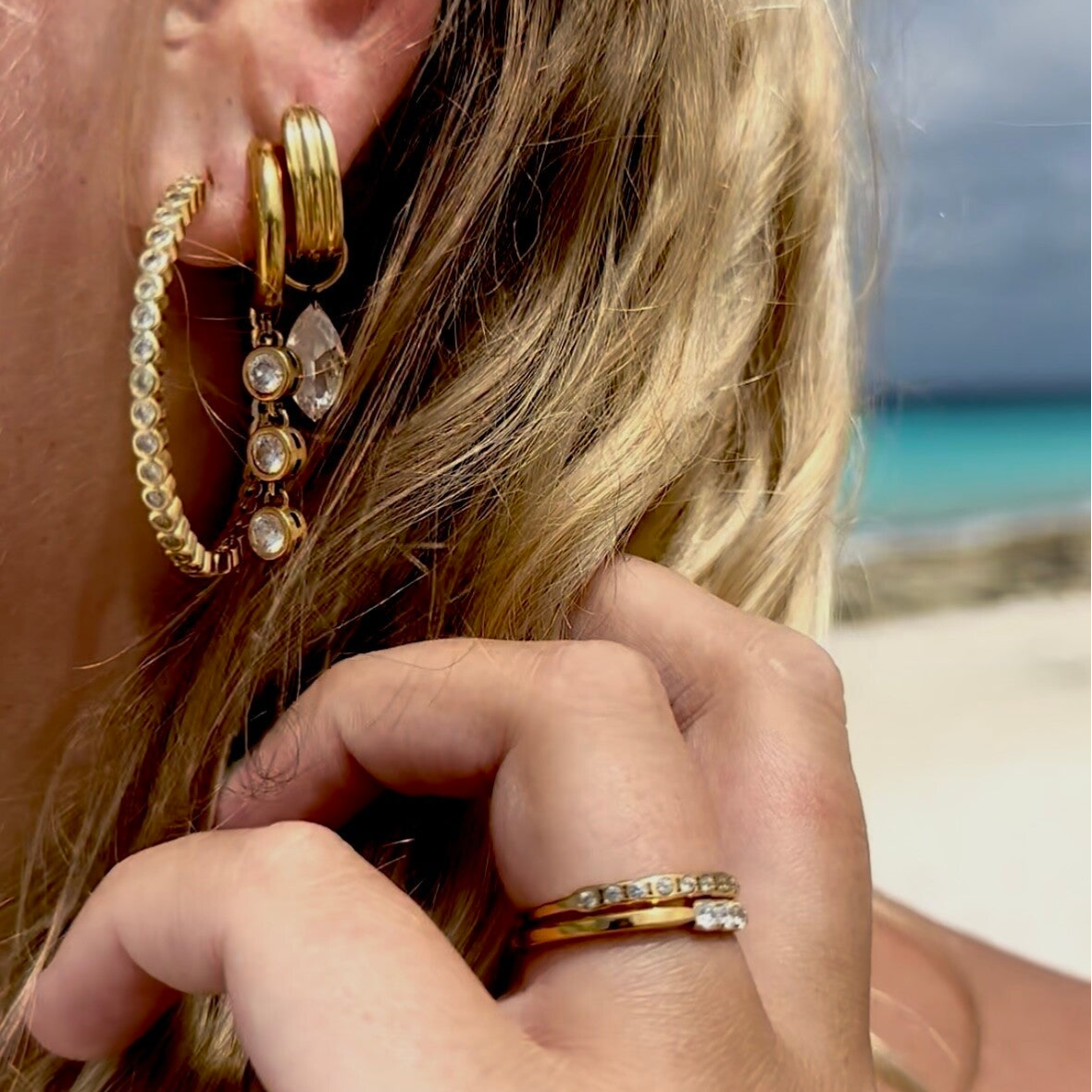 Shiny hoop earrings