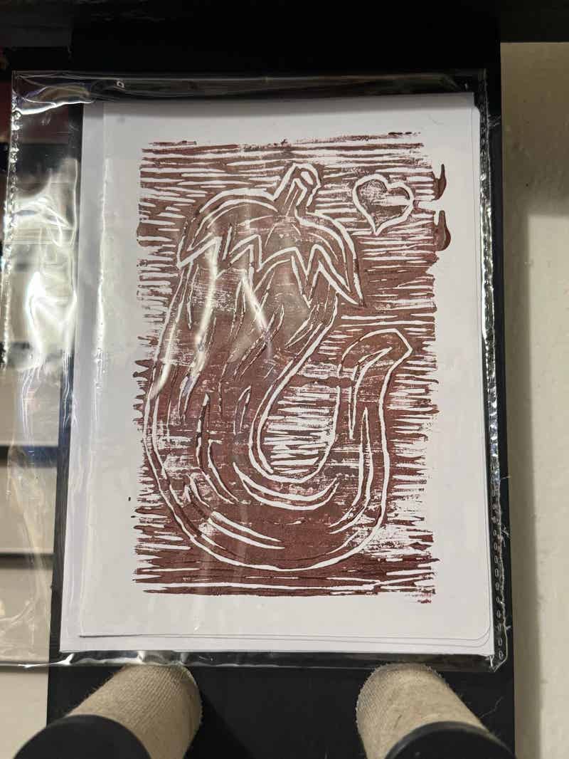 Handprinted Linocut Greeting Card