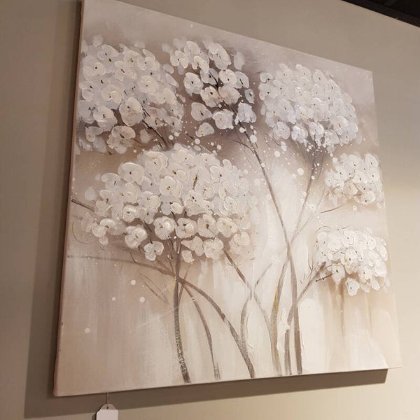 Schilderij hortensia beige/wit/grijs